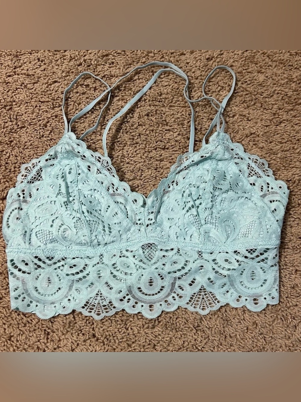 So Intimates Juniors Medium Wireless Bralette Aqua Lace Thin Straps Chic Flirty